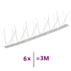 Ensemble de 6 pointes &agrave; 5 rang&eacute;es contre oiseaux Inox 3 m