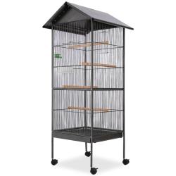 Cage &agrave; oiseaux avec toit Acier Noir 66 x 66 x 155 cm