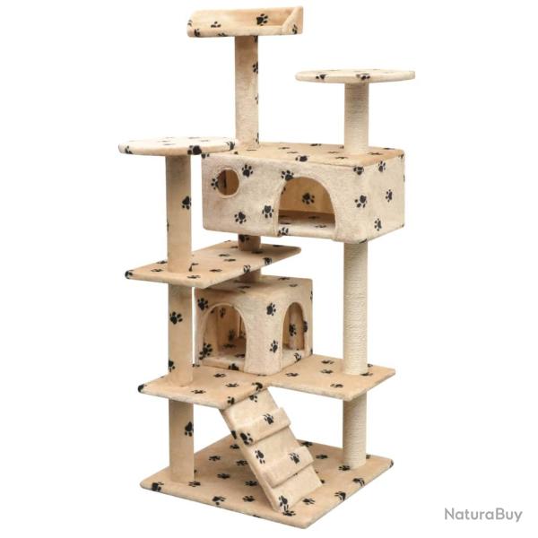 Arbre � chat et griffoir Sisal 125cm Empreintes de pattes Beige