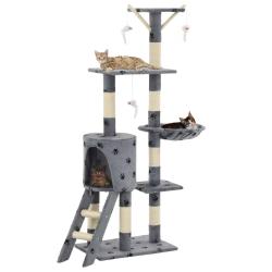 Arbre &agrave; chat avec griffoir en sisal 138 cm Gris Motif de pattes