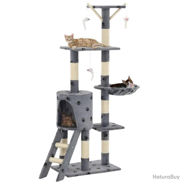 Arbre � chat avec griffoir en sisal 138 cm Gris Motif de pattes
