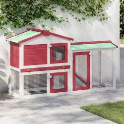 Clapier large d'ext&eacute;rieur Rouge et blanc 145x45x84 cm Bois