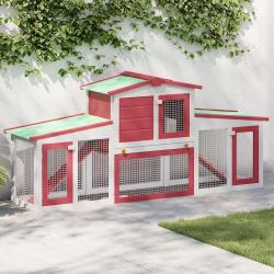 Clapier large d'ext&eacute;rieur Rouge et blanc 201x45x85 cm Bois