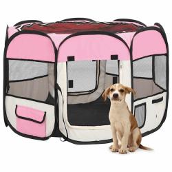 Parc pour chiens pliable avec sac de transport Rose 90x90x58 cm