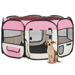 Parc pliable pour chien avec sac de transport Rose 125x125x61cm