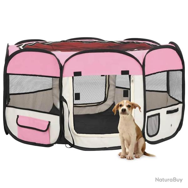 Parc pliable pour chien avec sac de transport Rose 125x125x61cm