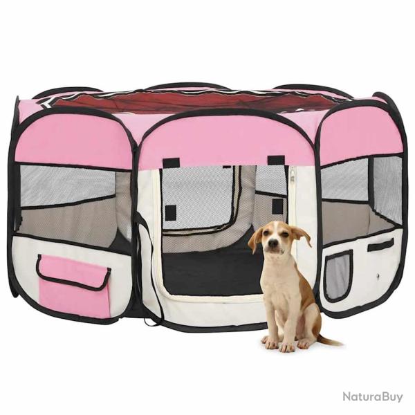 Parc pliable pour chien avec sac de transport, rose, pour le jardin, 125 � 125 � 61 cm