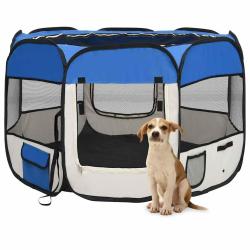 Parc pour chiens pliable avec sac de transport, bleu, pour le jardin, 90 &times; 90 &times; 58 cm