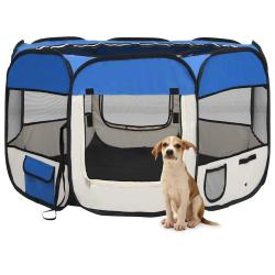 Parc pliable pour chien avec sac de transport, bleu, pour le jardin, 110 &times; 110 &times; 58 cm