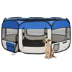 Parc pliable pour chien avec sac de transport, bleu, pour le jardin, 145 &times; 145 &times; 61 cm