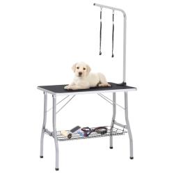 Table de toilettage r&eacute;glable de chiens avec 2 boucles et panier