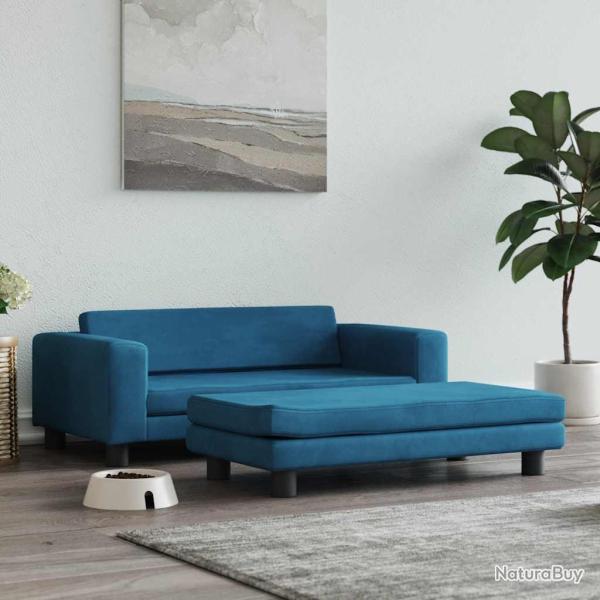 Lit pour chien avec extension bleu 100x50x30 cm velours