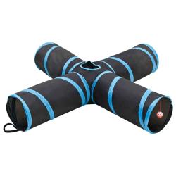 Tunnel pour chats &agrave; 4 voies Noir et bleu 132 cm Polyester
