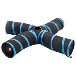 Tunnel pour chats &agrave; 4 voies Noir et bleu 25 cm Polyester