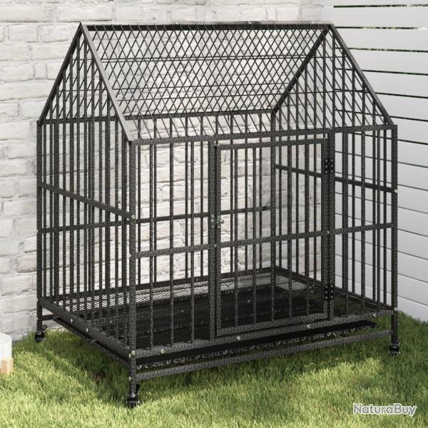 Cage pour chien avec roues noir gris acier galvanis�