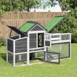 Poulailler gris 186,5x58,5x113 cm bois massif de pin
