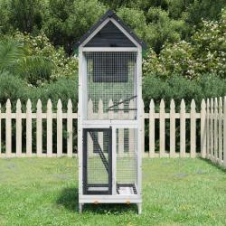 Maison &agrave; oiseaux gris 60x58,5x160 cm bois massif de pin