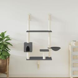 Arbre &agrave; chat mural avec griffoir gris fonc&eacute; 153 cm