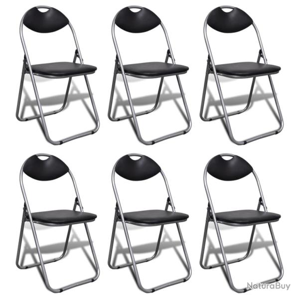 Chaises � manger pliables lot de 6 noir similicuir et acier