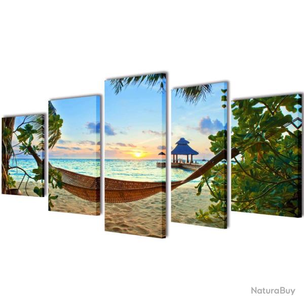 Set de toiles murales imprim�es Plage avec hamac 100 x 50 cm