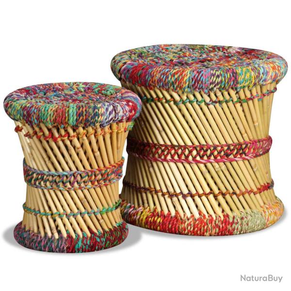 Tabourets avec d�tails chindi lot de 2 multicolore bambou