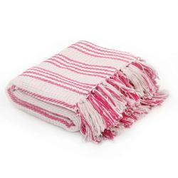 Couverture coton &agrave; rayures 125x150 cm Rose et Blanc
