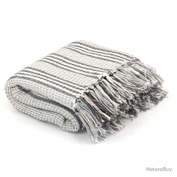 Couverture coton � rayures 125x150 cm Gris et Blanc