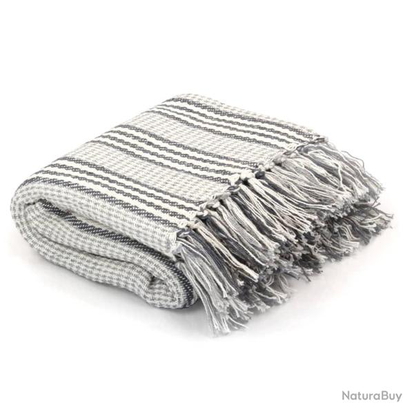 Couverture coton � rayures 220x250 cm Gris et Blanc