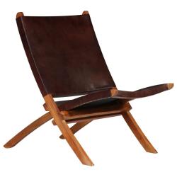 Chaise de relaxation pliable Marron Cuir v&eacute;ritable