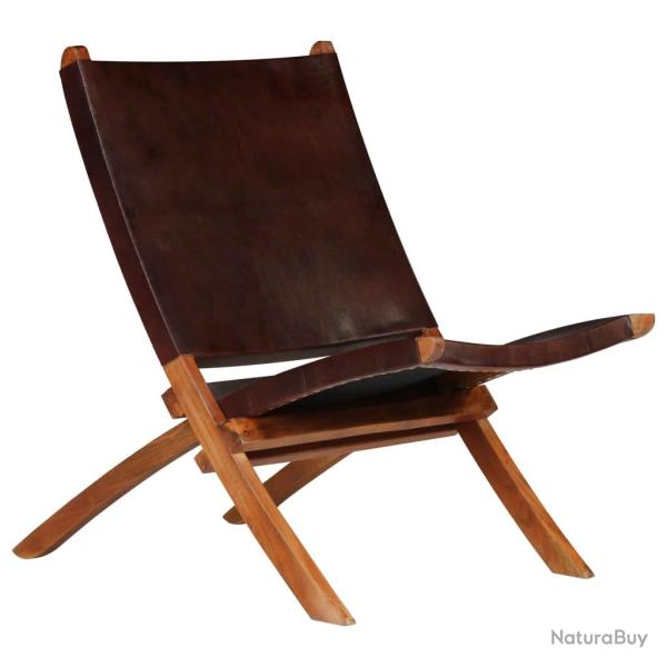 Chaise de relaxation pliable Marron Cuir v�ritable