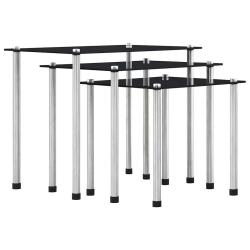 Tables gigognes 3 pcs Noir Verre tremp&eacute;