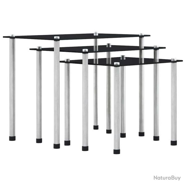 Tables gigognes 3 pcs Noir Verre tremp�
