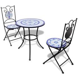 Ensemble de bistro 3 pcs Carreaux c&eacute;ramiques Bleu et blanc