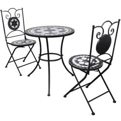 Mobilier de bistro 3 pcs Carreaux c&eacute;ramiques Noir et blanc