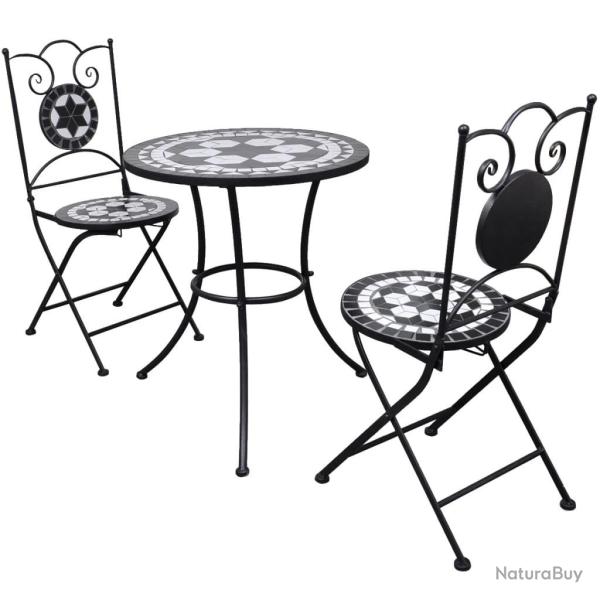 Mobilier de bistro 3 pcs Carreaux c�ramiques Noir et blanc