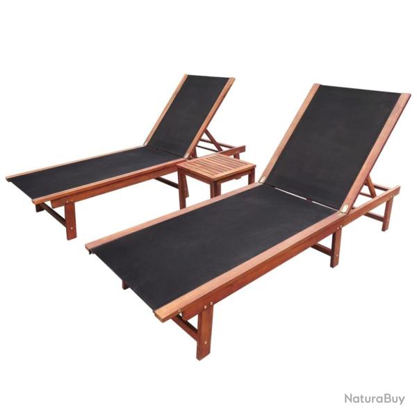 Chaises longues lot de 2 et table Bois d'acacia et textil�ne