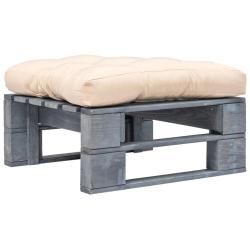 Repose-pied palette de avec coussin en sable gris bois