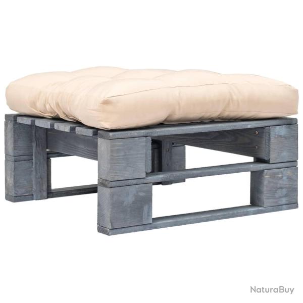 Repose-pied palette de avec coussin en sable gris bois
