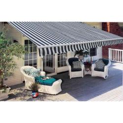 Auvent pliable manuel bleu/blanc pour la terrasse, 300 cm