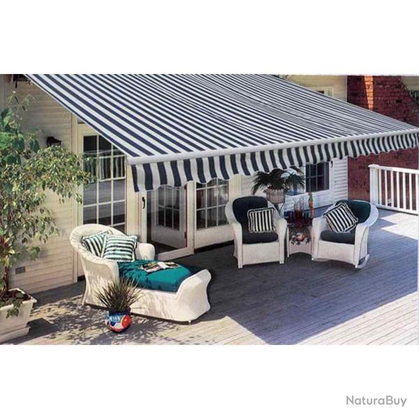 Auvent pliable manuel bleu/blanc pour la terrasse, 300 cm