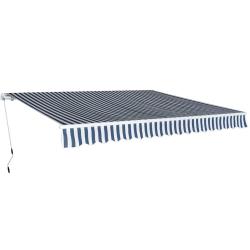 Auvent pliable manuel bleu/blanc pour la terrasse, 400 cm