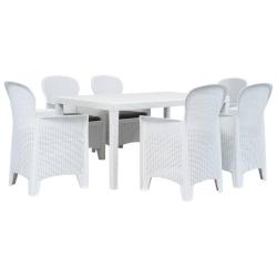Ensemble &agrave; manger d'ext&eacute;rieur 7pcs Plastique Blanc Aspect rotin