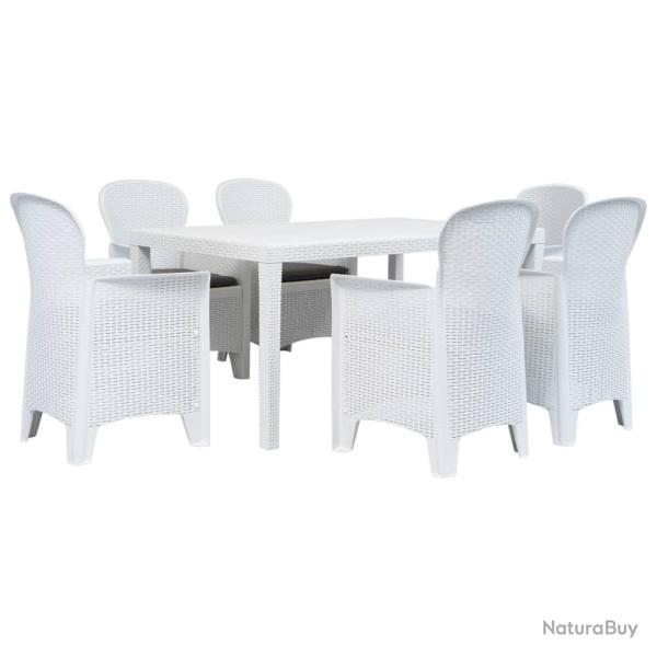 Ensemble � manger d'ext�rieur 7pcs Plastique Blanc Aspect rotin