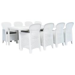 Ensemble &agrave; manger d'ext&eacute;rieur 9pcs Plastique Blanc Aspect rotin