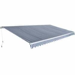 Auvent pliable manuel bleu/blanc pour la terrasse, 600 cm