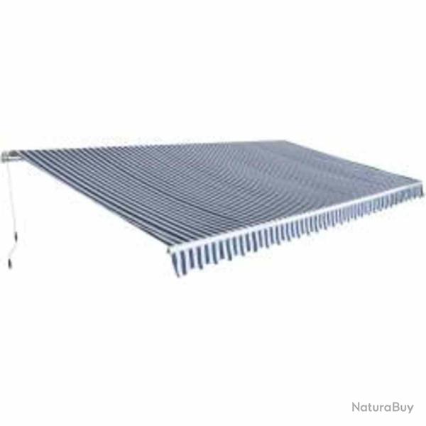 Auvent pliable manuel bleu/blanc pour la terrasse, 600 cm