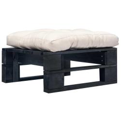 Repose-pied palette de et coussin sable Bois noir