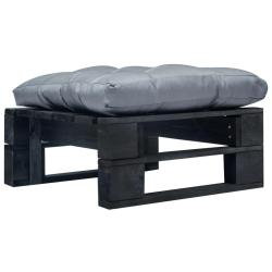 Repose-pied palette de avec coussin gris noir bois