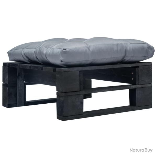Repose-pied palette de avec coussin gris noir bois