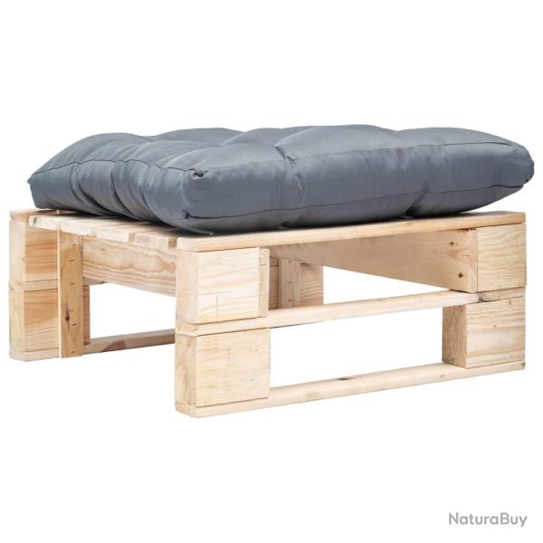 Repose-pied palette de avec coussin gris bois naturel